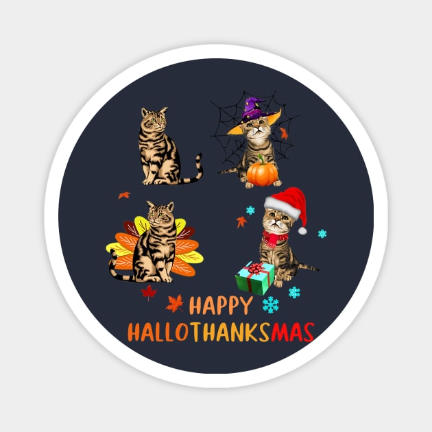 Cat's Happy Hallothanksmas Magnet by Phylis Lynn Spencer